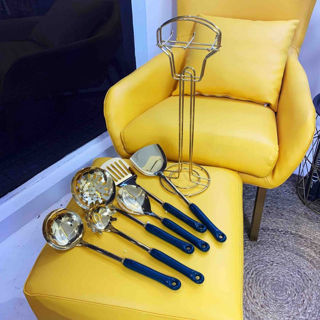 Gold Kitchen Utensils with Green Handle – Housewifery